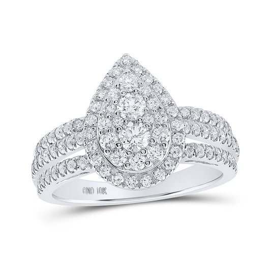 10K White Gold Womens Round Diamond Teardrop Ring 1 Cttw, Womens Size: 5-10