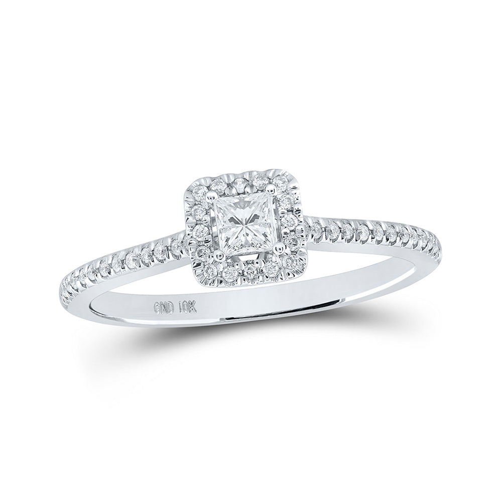 10K White Gold Princess Diamond Halo Bridal Wedding Engagement Ring 1/3 Cttw, Womens Size: 5-10