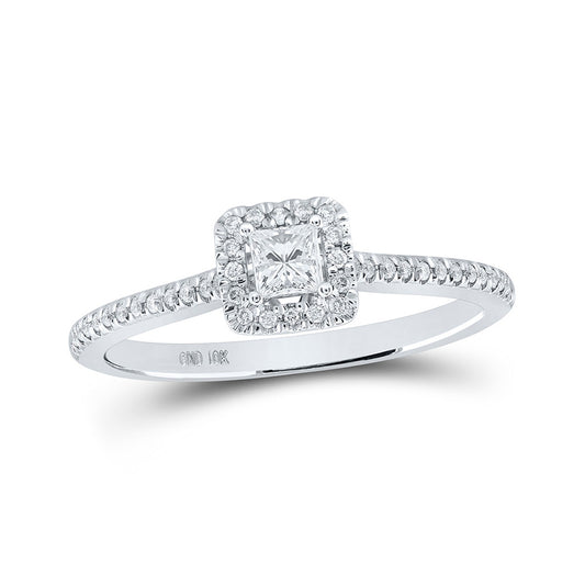 10K White Gold Princess Diamond Halo Bridal Wedding Engagement Ring 1/3 Cttw, Womens Size: 5-10
