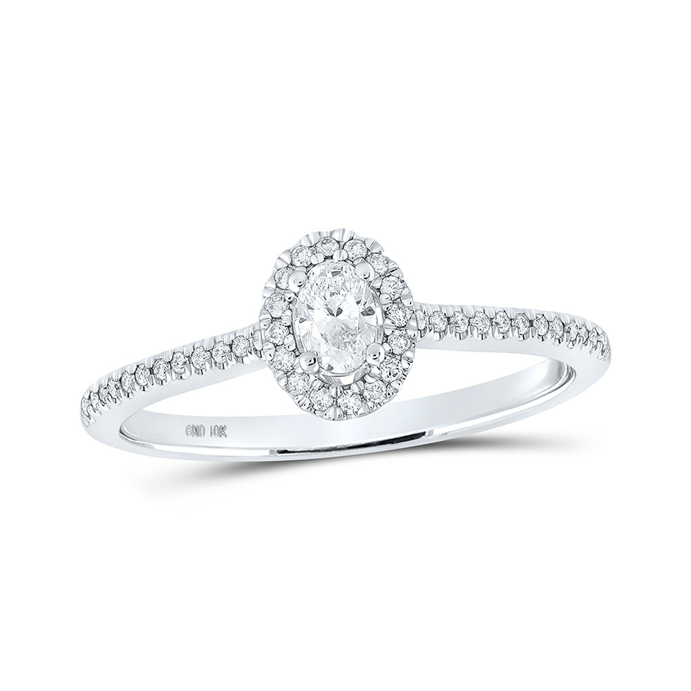 10K White Gold Oval Diamond Halo Bridal Wedding Engagement Ring 1/3 Cttw, Womens Size: 5-10
