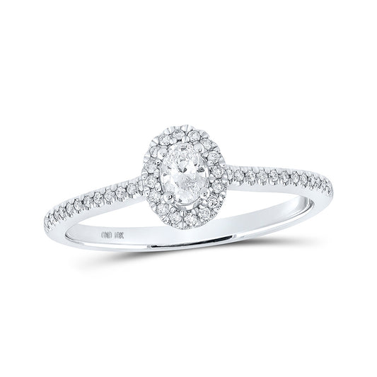 10K White Gold Oval Diamond Halo Bridal Wedding Engagement Ring 1/3 Cttw, Womens Size: 5-10