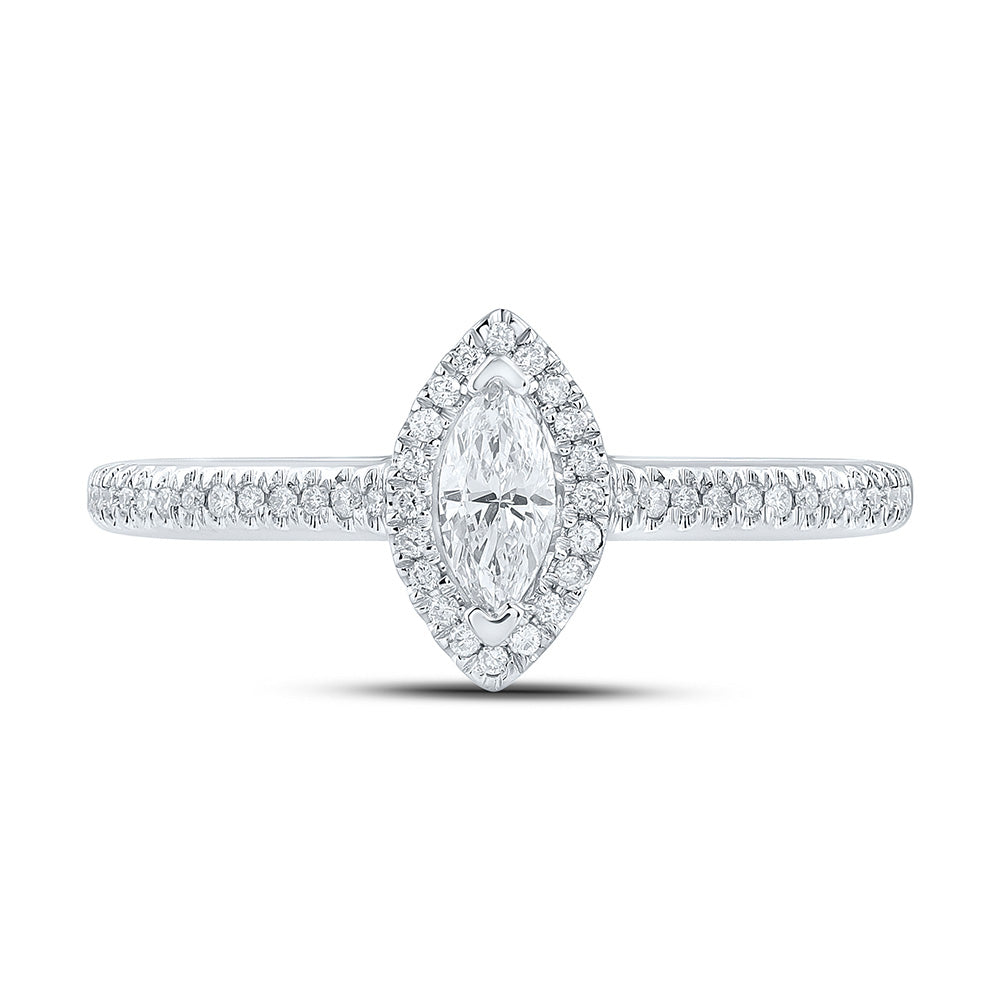 10K White Gold Marquise Diamond Halo Bridal Wedding Engagement Ring 1/3 Cttw, Womens Size: 5-10