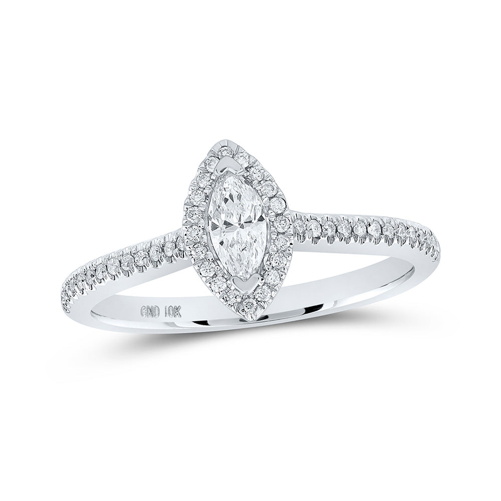 10K White Gold Marquise Diamond Halo Bridal Wedding Engagement Ring 1/3 Cttw, Womens Size: 5-10