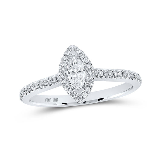 10K White Gold Marquise Diamond Halo Bridal Wedding Engagement Ring 1/3 Cttw, Womens Size: 5-10