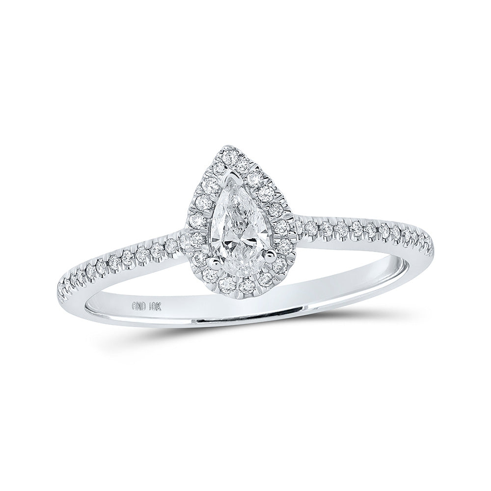 10K White Gold Pear Diamond Halo Bridal Wedding Engagement Ring 1/3 Cttw, Womens Size: 5-10