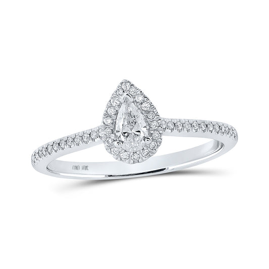 10K White Gold Pear Diamond Halo Bridal Wedding Engagement Ring 1/3 Cttw, Womens Size: 5-10