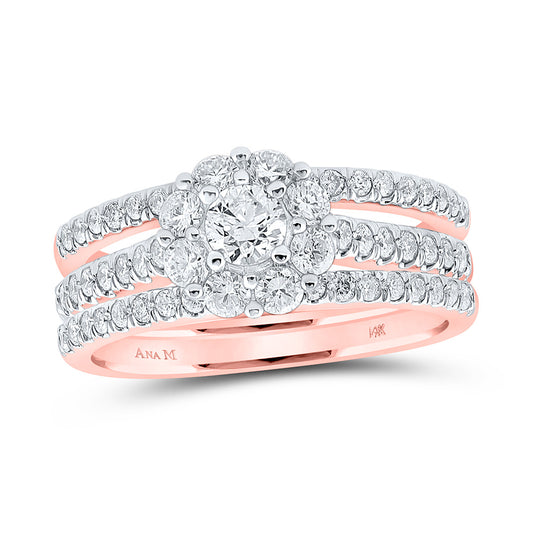 14K Rose Gold Round Diamond Bridal Wedding Ring Band Set 1-1/4 Cttw, Womens Size: 5-10