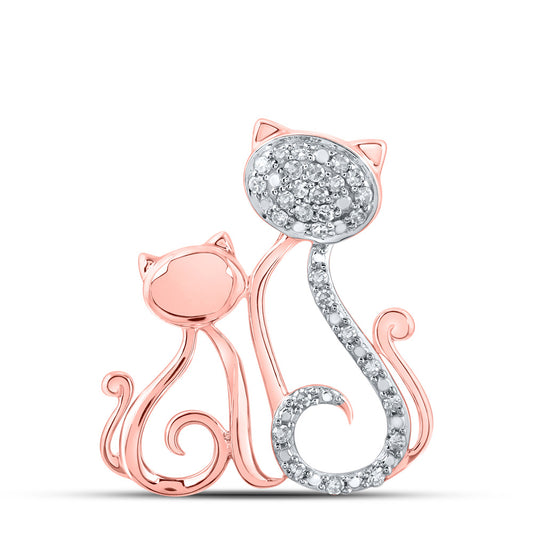 10K Rose Gold Womens Round Diamond Cat Kitty Animal Pendant 1/8 Cttw, Length: 0.79 In, Width: 0.71 In