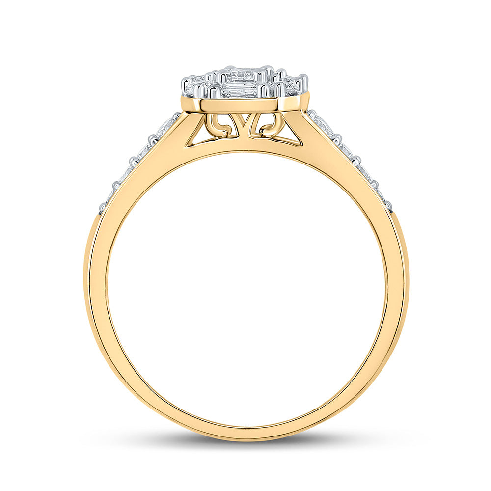 14K Yellow Gold Emerald Diamond Halo Bridal Wedding Engagement Ring 3/4 Cttw, Womens Size: 5-10