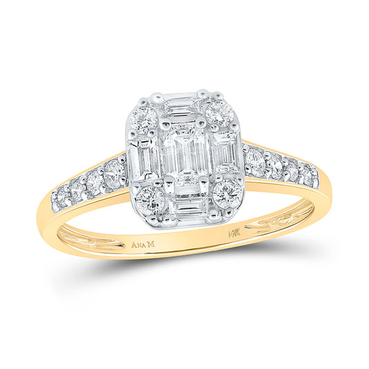 14K Yellow Gold Emerald Diamond Halo Bridal Wedding Engagement Ring 3/4 Cttw, Womens Size: 5-10