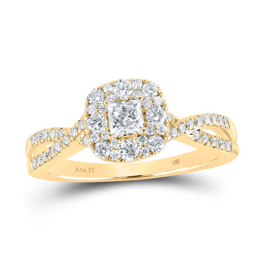 14K Yellow Gold Princess Diamond Halo Bridal Wedding Engagement Ring 3/4 Cttw, Womens Size: 5-10