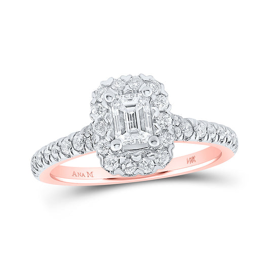 14K Rose Gold Emerald Diamond Halo Bridal Wedding Engagement Ring 1 Cttw, Womens Size: 5-10