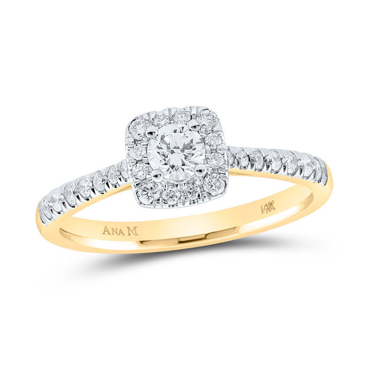 14K Yellow Gold Round Diamond Halo Bridal Wedding Engagement Ring 1/2 Cttw, Womens Size: 5-10