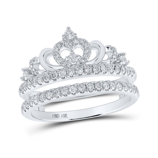 14K White Gold Womens Round Diamond Crown Wrap Enhancer Wedding Band 1/2 Cttw, Womens Size: 5-10