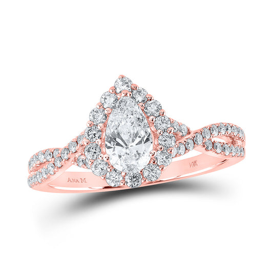 14K Rose Gold Pear Diamond Halo Bridal Wedding Engagement Ring 1 Cttw, Womens Size: 5-10