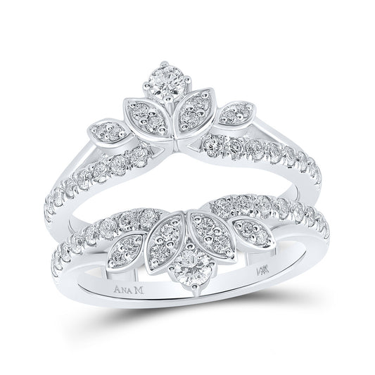 14K White Gold Womens Round Diamond Flower Wrap Enhancer Wedding Band 3/4 Cttw, Womens Size: 5-10