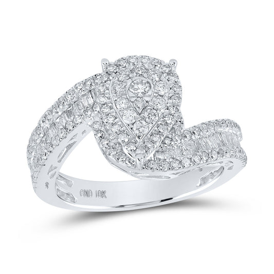 10K White Gold Round Diamond Tear Bridal Wedding Engagement Ring 1 Cttw, Womens Size: 5-10