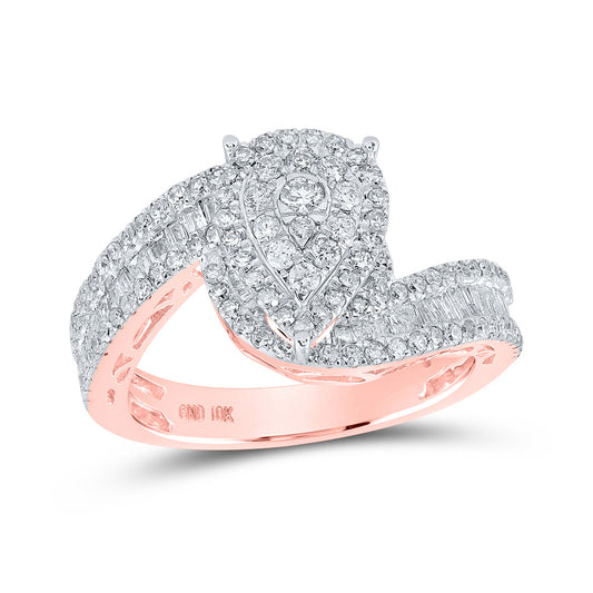 10K Rose Gold Baguette Diamond Tear Bridal Wedding Engagement Ring 1 Cttw, Womens Size: 5-10