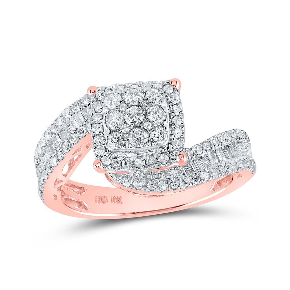 10K Yellow Or White Or Rose Gold Round Diamond Square Bridal Wedding Engagement Ring, Womens Size: 5-10