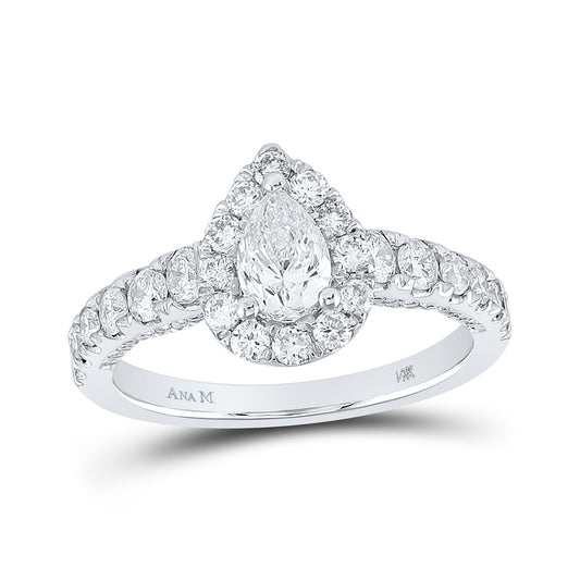14K White Gold Pear Diamond Halo Bridal Wedding Engagement Ring 1-1/2 Cttw, Womens Size: 5-10