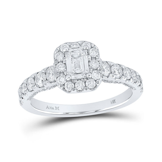 14K White Gold Emerald Diamond Halo Bridal Wedding Engagement Ring 1-1/2 Cttw, Womens Size: 5-10