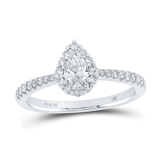 14K White Gold Pear Diamond Halo Bridal Wedding Engagement Ring 5/8 Cttw, Womens Size: 5-10