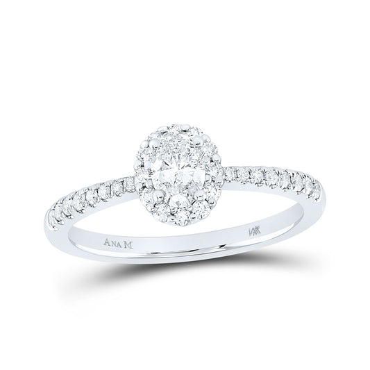 14K White Gold Oval Diamond Halo Bridal Wedding Engagement Ring 1/2 Cttw, Womens Size: 5-10
