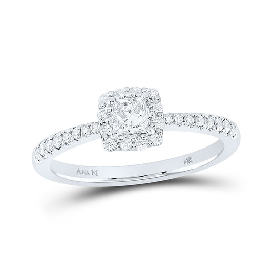 14K White Gold Princess Diamond Square Halo Bridal Wedding Engagement Ring 1/2 Cttw, Womens Size: 5-10