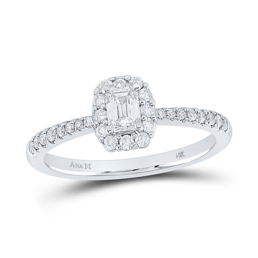 14K White Gold Emerald Diamond Halo Bridal Wedding Engagement Ring 5/8 Cttw, Womens Size: 5-10