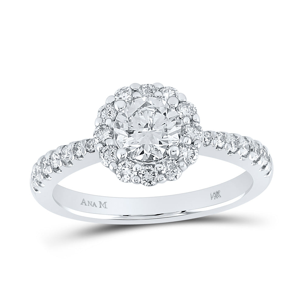 14K White Gold Round Diamond Halo Bridal Wedding Engagement Ring 7/8 Cttw, Womens Size: 5-10