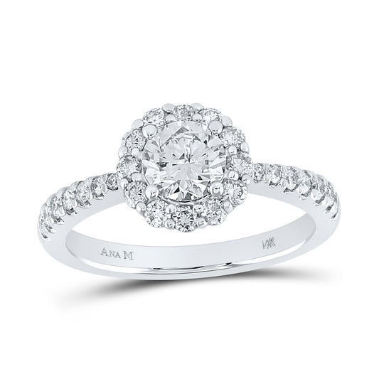 14K White Gold Round Diamond Halo Bridal Wedding Engagement Ring 7/8 Cttw, Womens Size: 5-10