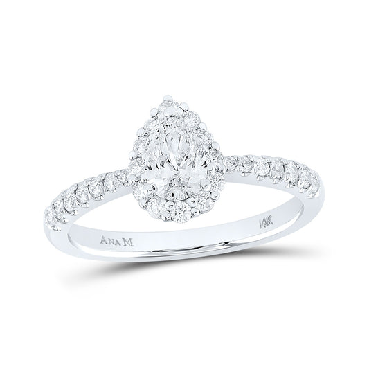 14K White Gold Pear Diamond Halo Bridal Wedding Engagement Ring 7/8 Cttw, Womens Size: 5-10