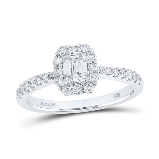 14K White Gold Emerald Diamond Halo Bridal Wedding Engagement Ring 7/8 Cttw, Womens Size: 5-10