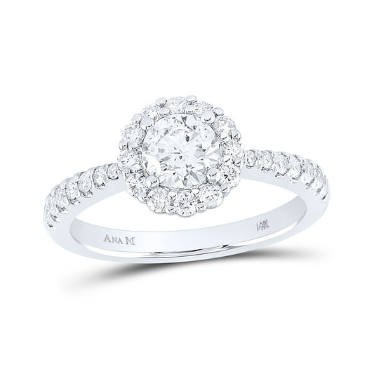 14K White Gold Round Diamond Halo Bridal Wedding Engagement Ring 1-1/5 Cttw, Womens Size: 5-10