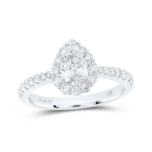 14K White Gold Pear Diamond Halo Bridal Wedding Engagement Ring 1-1/5 Cttw, Womens Size: 5-10
