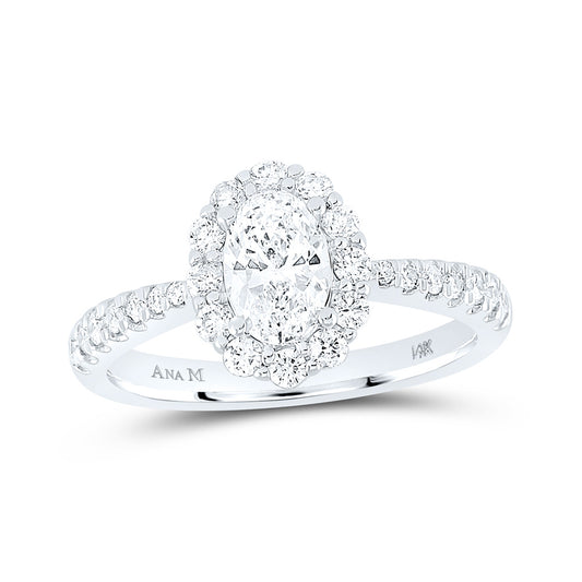 14K White Gold Oval Diamond Halo Bridal Wedding Engagement Ring 1-1/4 Cttw, Womens Size: 5-10