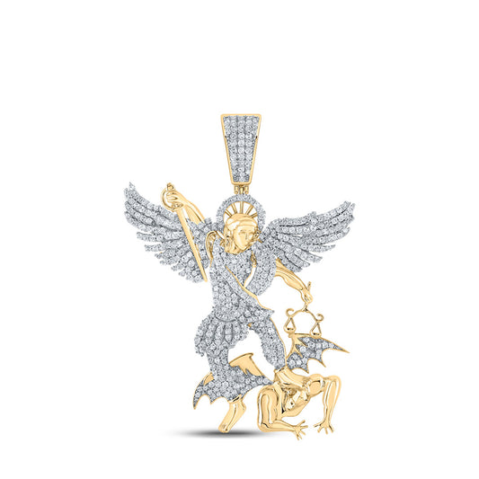 10K Yellow Gold Mens Round Diamond Archangel Charm Pendant 1-1/5 Cttw, Length: 1.93 In, Width: 1.34 In