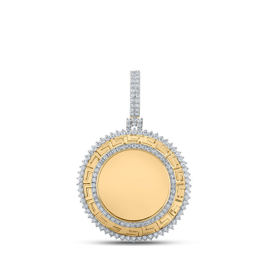 10K Yellow Gold Mens Round Diamond Circle Memory Charm Pendant 2-3/4 Cttw