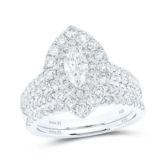 14K White Gold Marquise Diamond Halo Bridal Wedding Ring Band Set 2 Cttw, Womens Size: 5-10