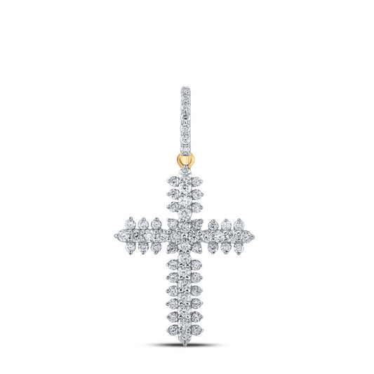 10K Yellow Gold Womens Round Diamond Cross Pendant 3/4 Cttw