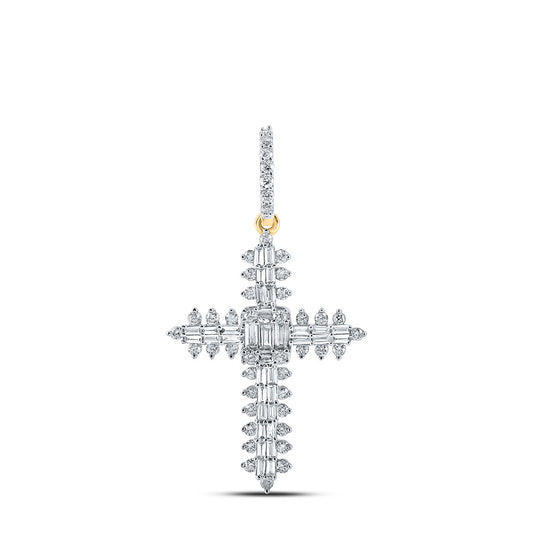 10K Yellow Gold Womens Baguette Diamond Cross Pendant 7/8 Cttw