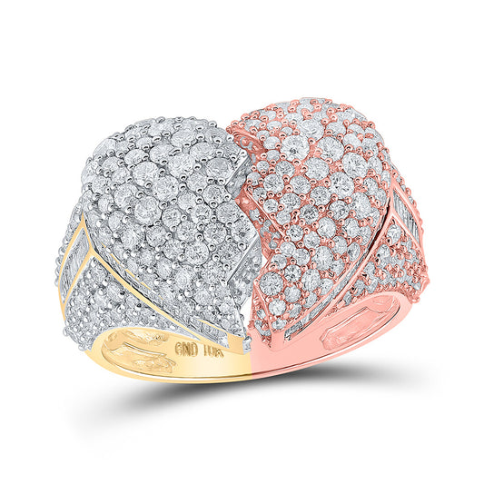 10K Two Or Tri-Tone Gold  Mens Baguette Diamond Broken Heart Ring 4-1/4 Cttw, Mens Size: 7-13