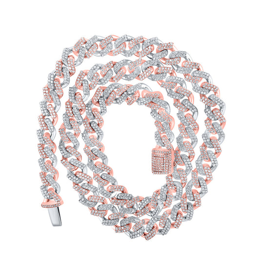 10K Yellow Or Two-Tone Gold  Mens Round Diamond Cuban Link Chain Necklace 8 Cttw, Length: 18 In, Width: 0.31 In