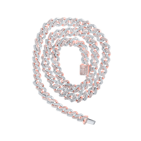 10K Two-tone Gold Mens Round Diamond Cuban Link Chain Necklace 7-1/2 Cttw, Length: 20 In, Width: 0.31 In
