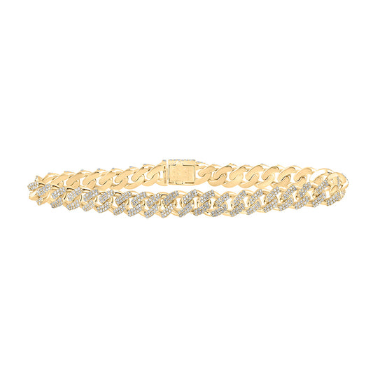 10K Yellow Gold Mens Round Diamond Cuban Link Bracelet 3-3/4 Cttw