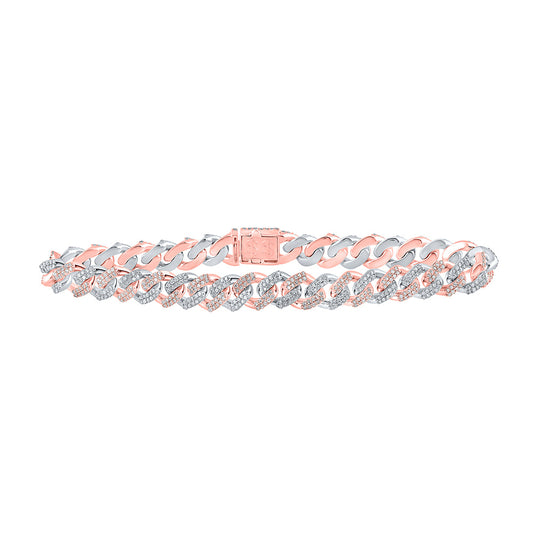 10K Two-tone Gold Mens Round Diamond Cuban Link Bracelet 3-3/4 Cttw