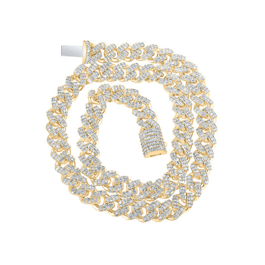 10K Yellow Gold Mens Baguette Diamond Cuban Link Chain Necklace 10 Cttw, Length: 17.99 In, Width: 0.39 In