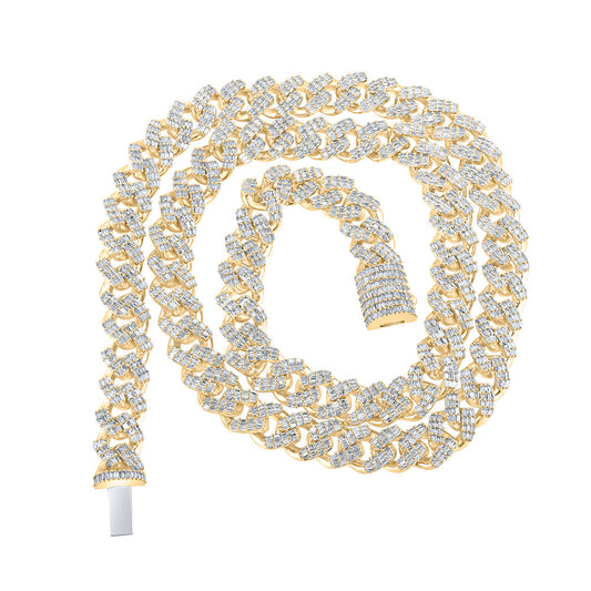 10K Yellow Gold Mens Baguette Diamond 22-inch Cuban Link Chain Necklace 11-5/8 Cttw, Length: 22.01 In, Width: 0.39 In