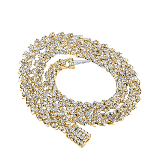 10K Yellow Gold Mens Round Diamond Franco Link Chain Necklace  Cttw, Length: 22.01 In, Width: 0.41 In