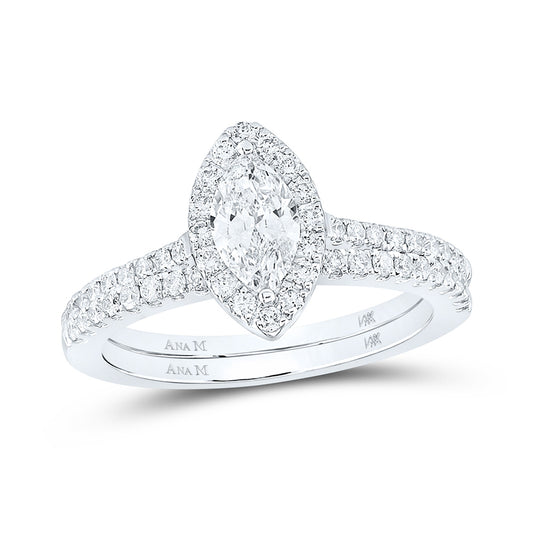 14K White Gold Marquise Diamond Halo Bridal Wedding Ring Band Set 1 Cttw, Womens Size: 5-10